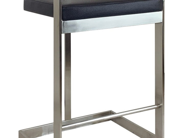 26" Black and Silver Faux Leather and Metal Low Back Counter Height Bar Chair