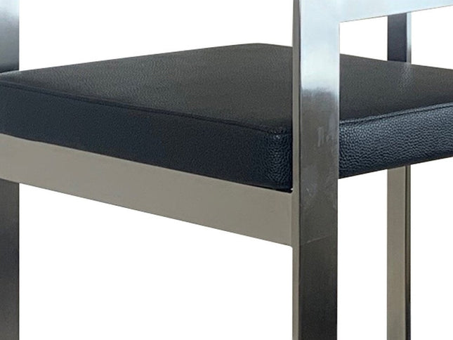 26" Black and Silver Faux Leather and Metal Low Back Counter Height Bar Chair