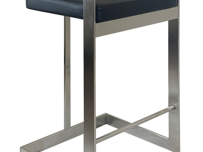 26" Black and Silver Faux Leather and Metal Low Back Counter Height Bar Chair
