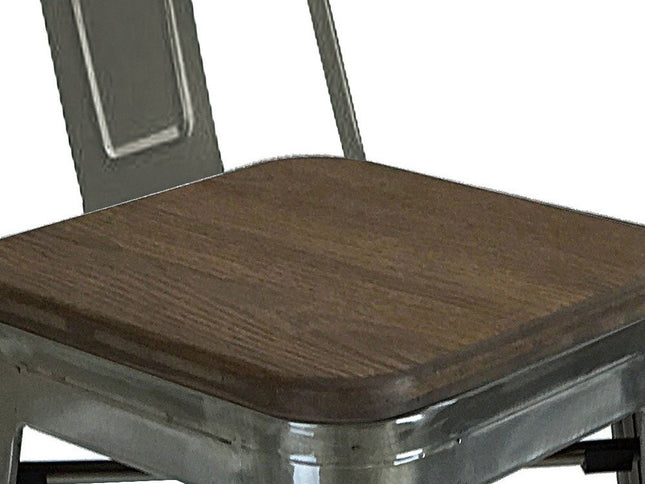 Set of Four 30" Brown and Gray Solid Wood and Metal Low Back Bar Height Bar Chairs