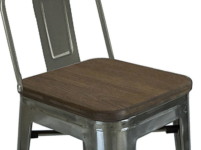 Set of Four 30" Brown and Gray Solid Wood and Metal Low Back Bar Height Bar Chairs