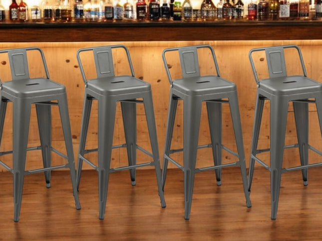 Set of Four 26" Dark Gray Steel and Metal Low Back Counter Height Bar Chairs
