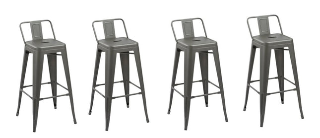 Set of Four 26" Dark Gray Steel and Metal Low Back Counter Height Bar Chairs