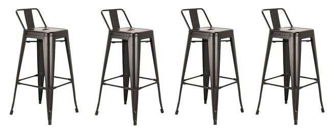 Set of Four 26" Black Steel and Metal Low Back Counter Height Bar Chairs