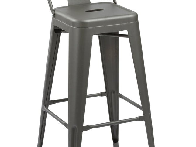 Set of Four 26" Gray Steel and Metal Low Back Counter Height Bar Chairs