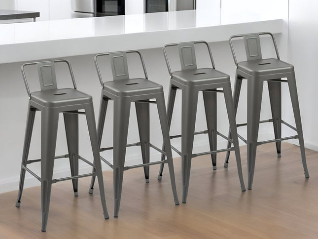 Set of Four 26" Gray Steel and Metal Low Back Counter Height Bar Chairs