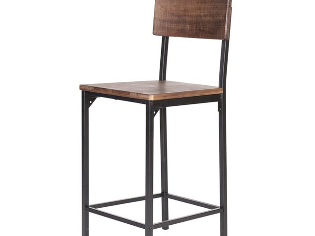 Set of Two 25" Brown and Black Solid Wood and Metal Counter Height Bar Chairs