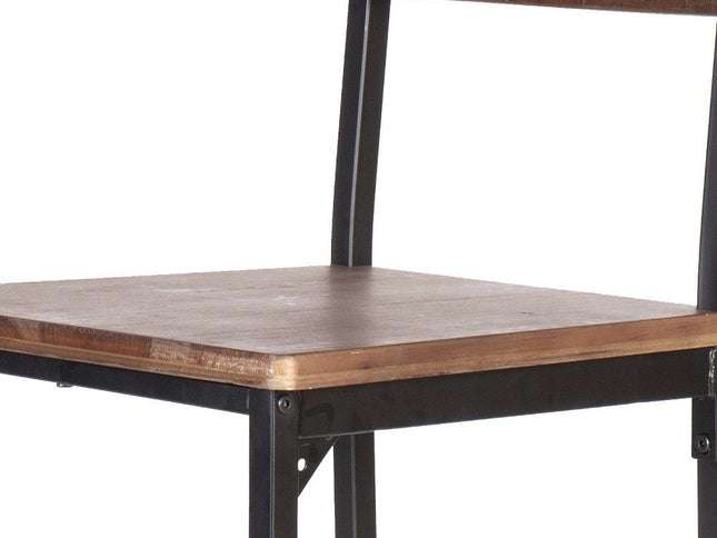 Set of Two 25" Brown and Black Solid Wood and Metal Counter Height Bar Chairs