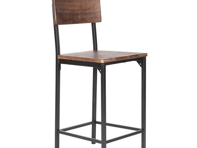 Set of Two 25" Brown and Black Solid Wood and Metal Counter Height Bar Chairs