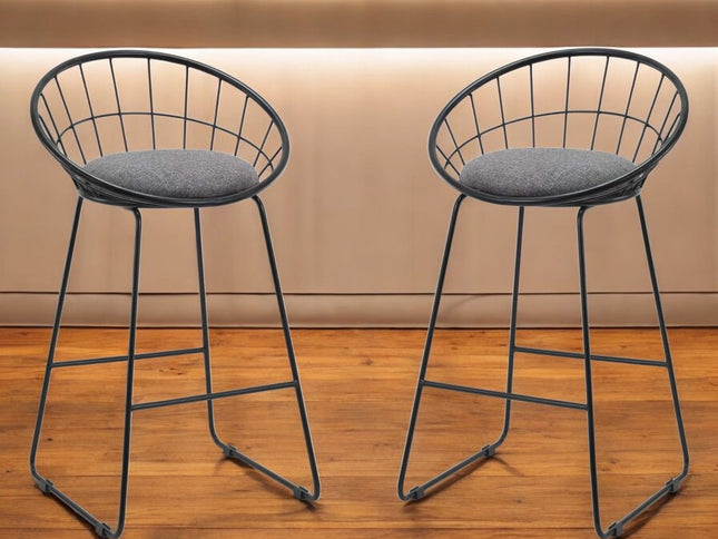 Set of Two 26" Gray and Black Fabric and Metal Low Back Counter Height Bar Chairs