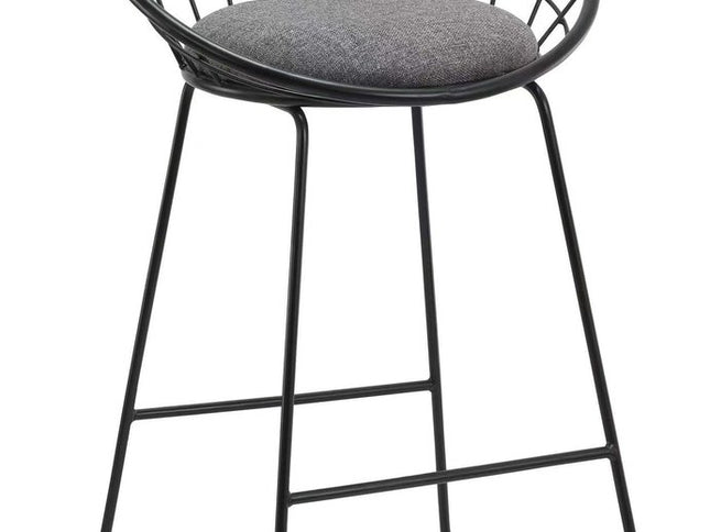 Set of Two 26" Gray and Black Fabric and Metal Low Back Counter Height Bar Chairs