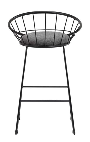 Set of Two 26" Gray and Black Fabric and Metal Low Back Counter Height Bar Chairs