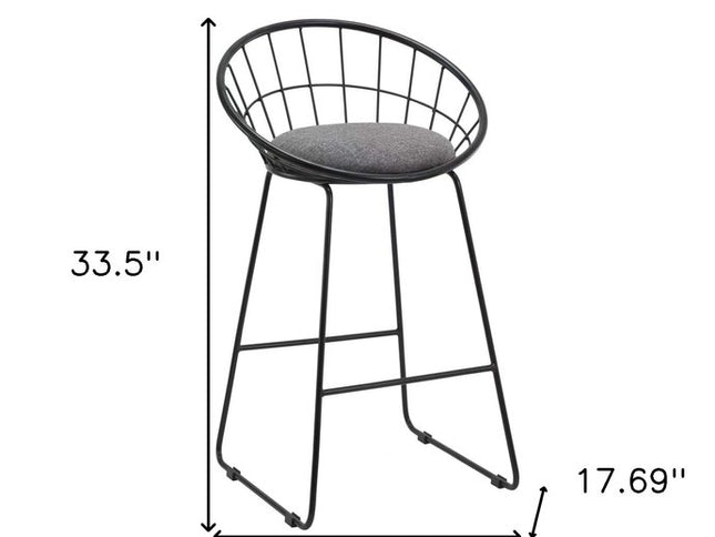 Set of Two 26" Gray and Black Fabric and Metal Low Back Counter Height Bar Chairs