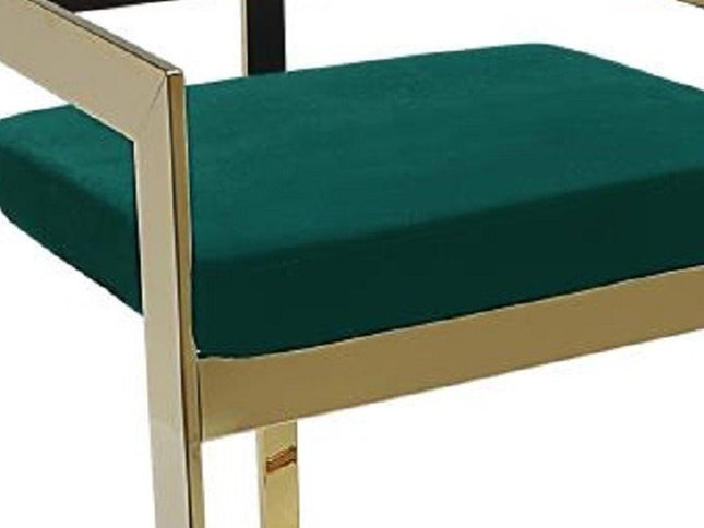 30" Green and Gold Metal and Velvet Low Back Bar Height Bar Chair