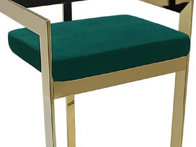 30" Green and Gold Metal and Velvet Low Back Bar Height Bar Chair