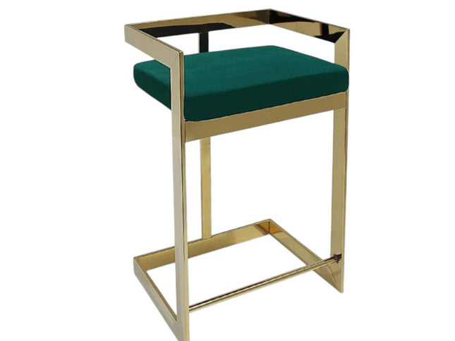 26" Green and Gold Velvet and Stainless Steel Backless Bar Height Bar Chair