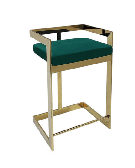 26" Green and Gold Velvet and Stainless Steel Backless Bar Height Bar Chair