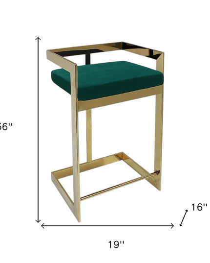 26" Green and Gold Velvet and Stainless Steel Backless Bar Height Bar Chair