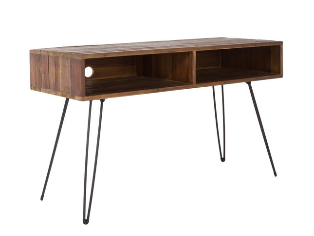 48" Black And Brown Metal And Reclaimed Wood Open Shelving TV Stand