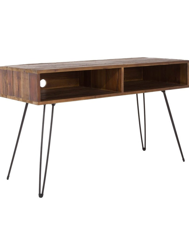 48" Black And Brown Metal And Reclaimed Wood Open Shelving TV Stand