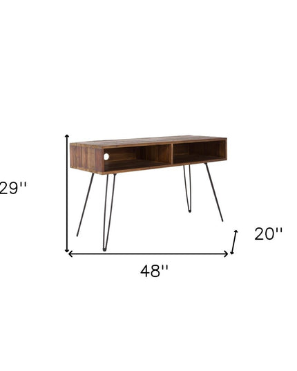 48" Black And Brown Metal And Reclaimed Wood Open Shelving TV Stand