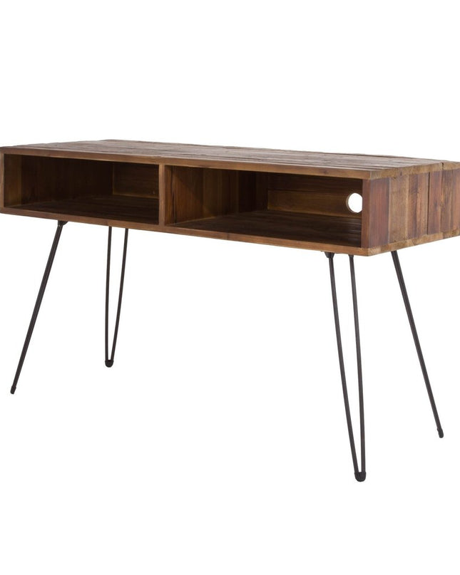 48" Black And Brown Metal And Reclaimed Wood Open Shelving TV Stand