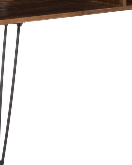 48" Black And Brown Metal And Reclaimed Wood Open Shelving TV Stand