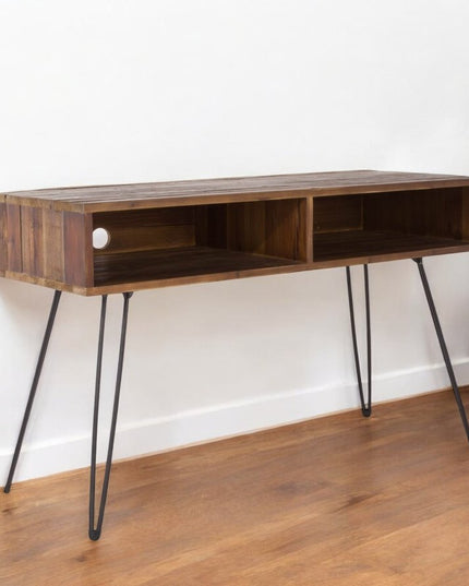 48" Black And Brown Metal And Reclaimed Wood Open Shelving TV Stand