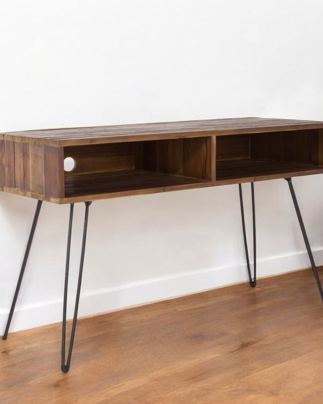 48" Black And Brown Metal And Reclaimed Wood Open Shelving TV Stand