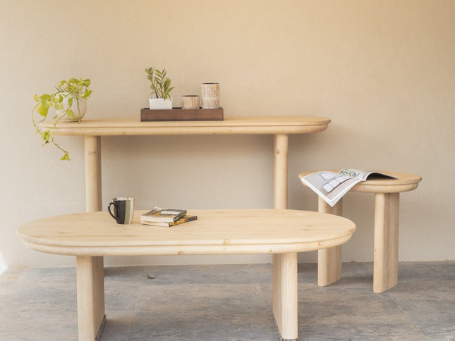 60" Natural Solid Wood Oval Console Table