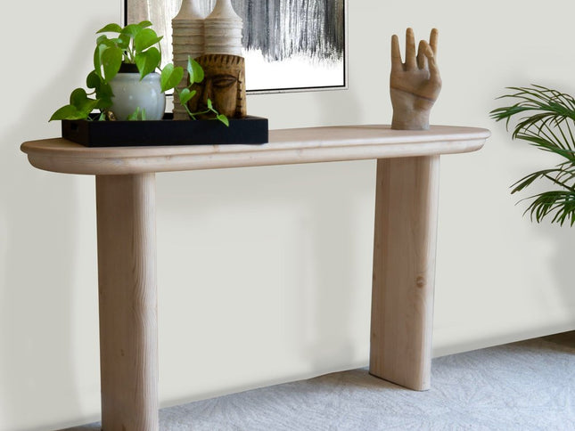 60" Natural Solid Wood Oval Console Table
