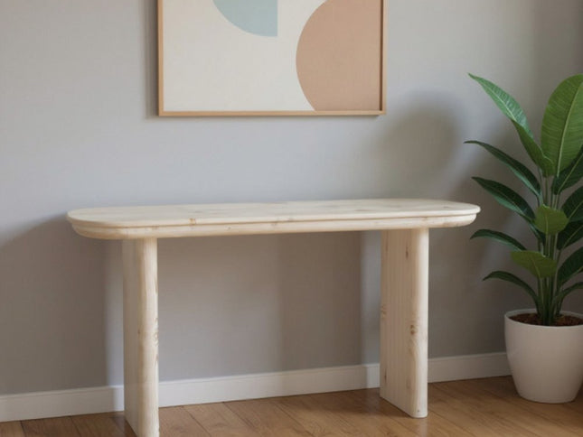 60" Natural Solid Wood Oval Console Table