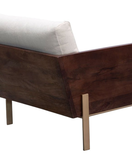 31" White Brown And Gold Top Grain Leather Arm Chair