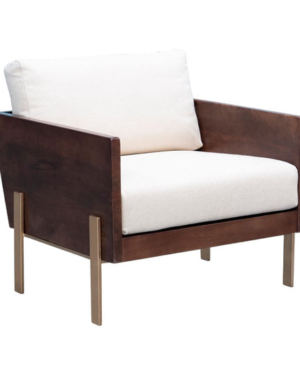 31" White Brown And Gold Top Grain Leather Arm Chair