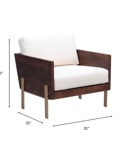 31" White Brown And Gold Top Grain Leather Arm Chair