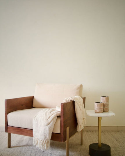 31" White Brown And Gold Top Grain Leather Arm Chair