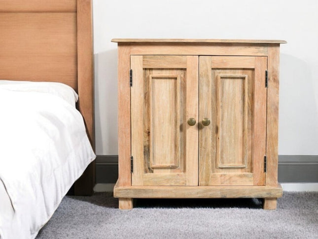 28" Distressed Natural Solid Wood Nightstand With Storage