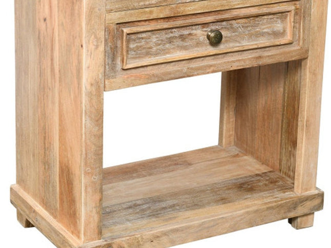 28" Distressed Natural One Drawer Solid Wood Nightstand