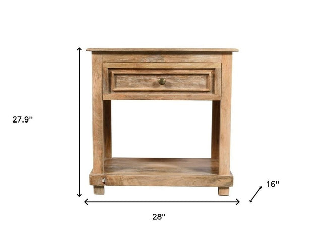 28" Distressed Natural One Drawer Solid Wood Nightstand