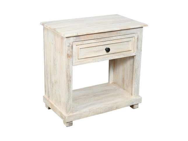 28" White Solid Wood Distressed One Drawer Nightstand