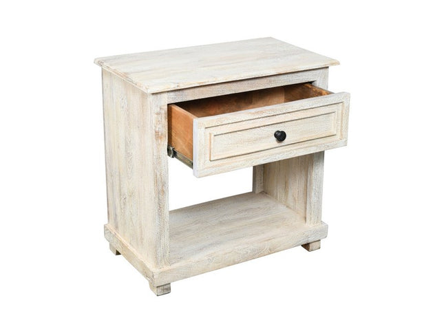 28" White Solid Wood Distressed One Drawer Nightstand