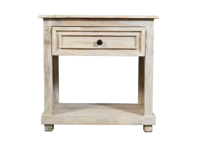 28" White Solid Wood Distressed One Drawer Nightstand