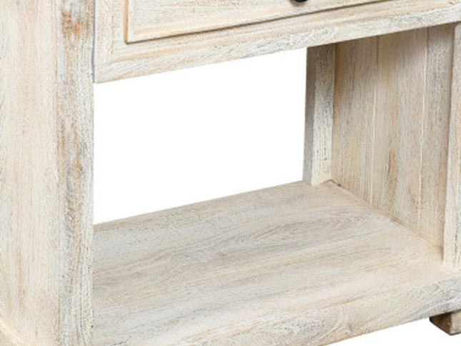 28" White Solid Wood Distressed One Drawer Nightstand