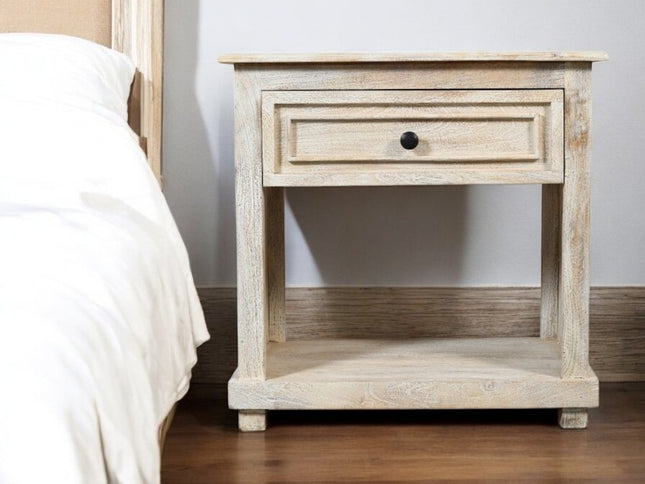 28" White Solid Wood Distressed One Drawer Nightstand