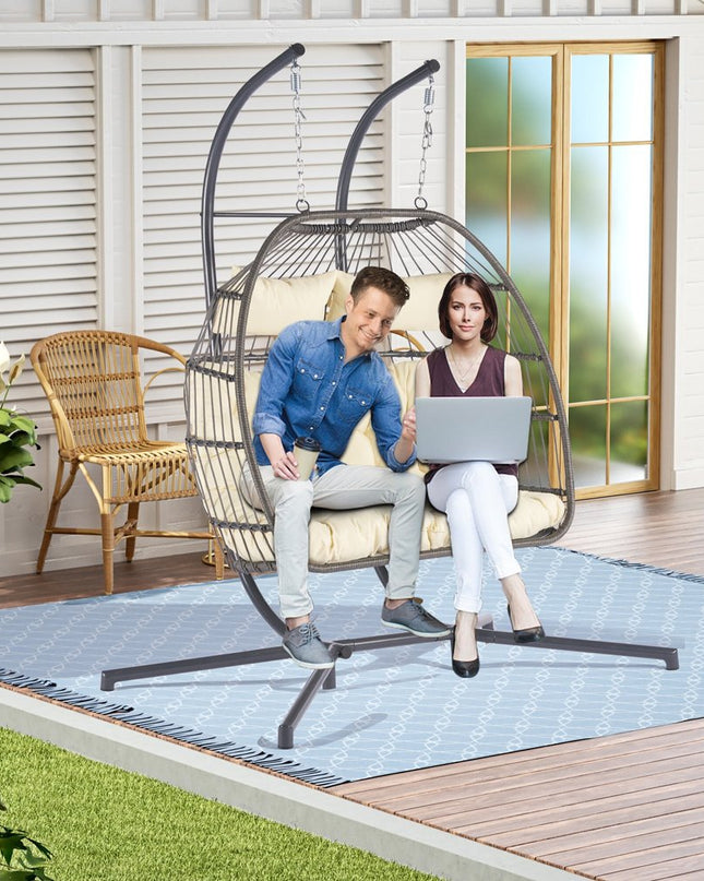 Beige Solid Color Double Swing Chair