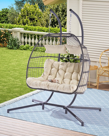 Beige Solid Color Double Swing Chair