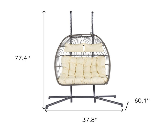Beige Solid Color Double Swing Chair