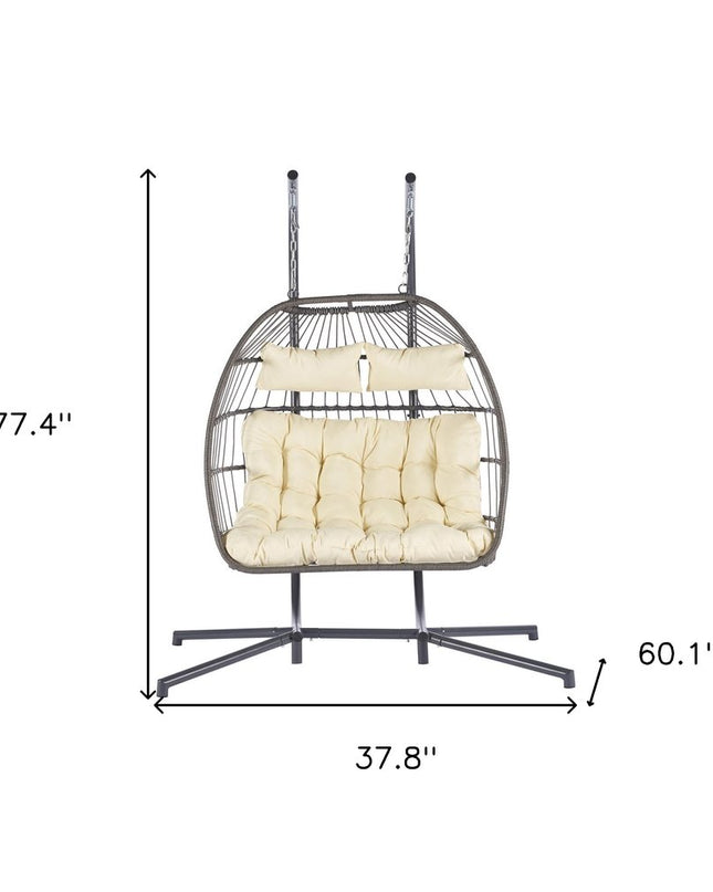 Beige Solid Color Double Swing Chair