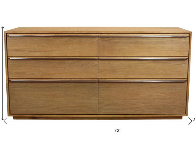 72" Brown Solid Wood Six Drawer Double Dresser
