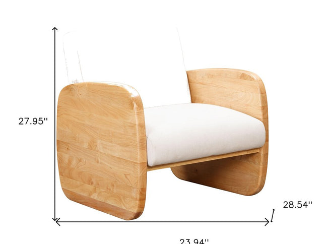 29" White And Natural Linen Arm Chair